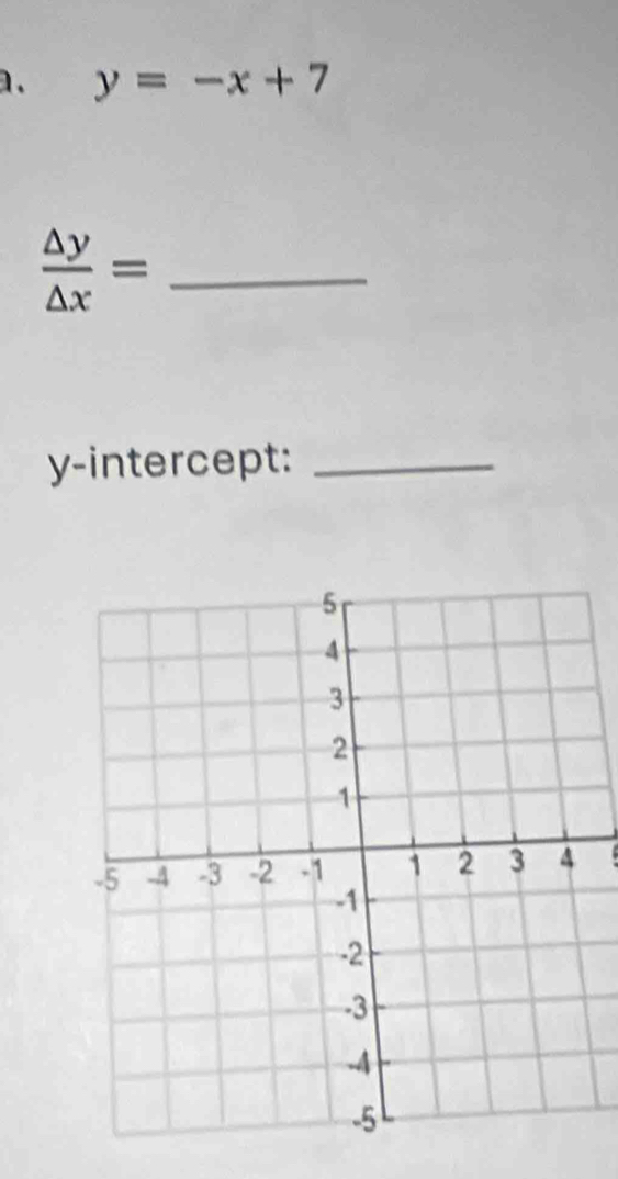 y=-x+7
 △ y/△ x = _
y-intercept:_