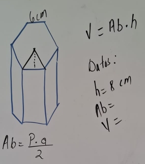 V=Ab· h
Datos :
h=8cm
wedge b=
V=
Ab= p· q/2 