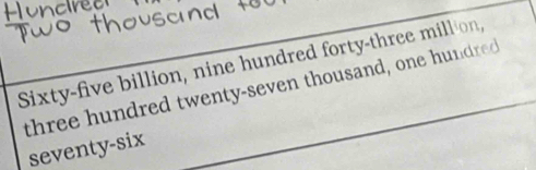 Sixty-five billion, nine hundred forty-three million, 
three hundred twenty-seven thousand, one hundred 
seventy-six