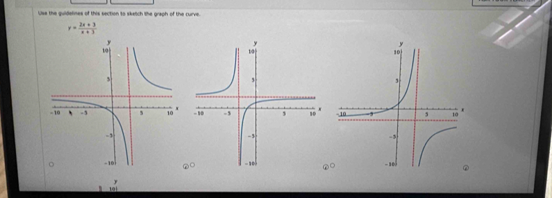 Use the guidelines of this section to sketch the graph of the curve.
y= (2x+3)/x+3 

y
10