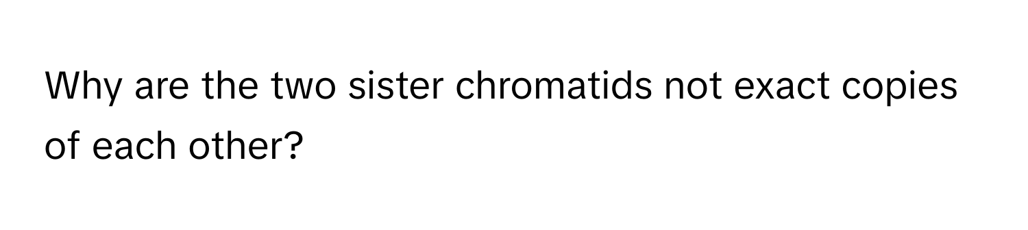 Why are the two sister chromatids not exact copies of each other?