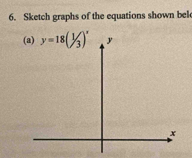 Sketch graphs of the equations shown bel 
(a) y=18(^1/_3)^x y
x