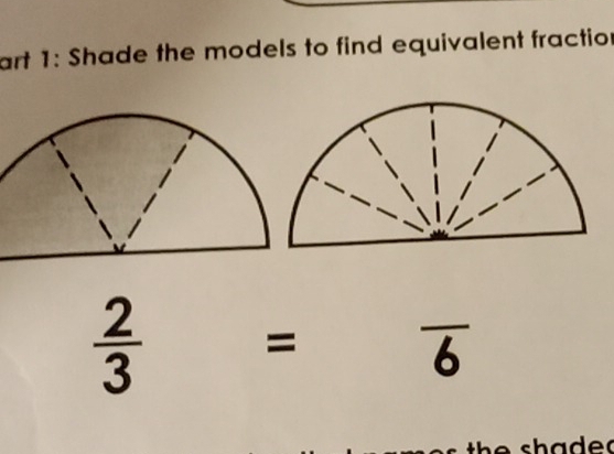 art 1: Shade the models to find equivalent fraction
 2/3 =frac 6