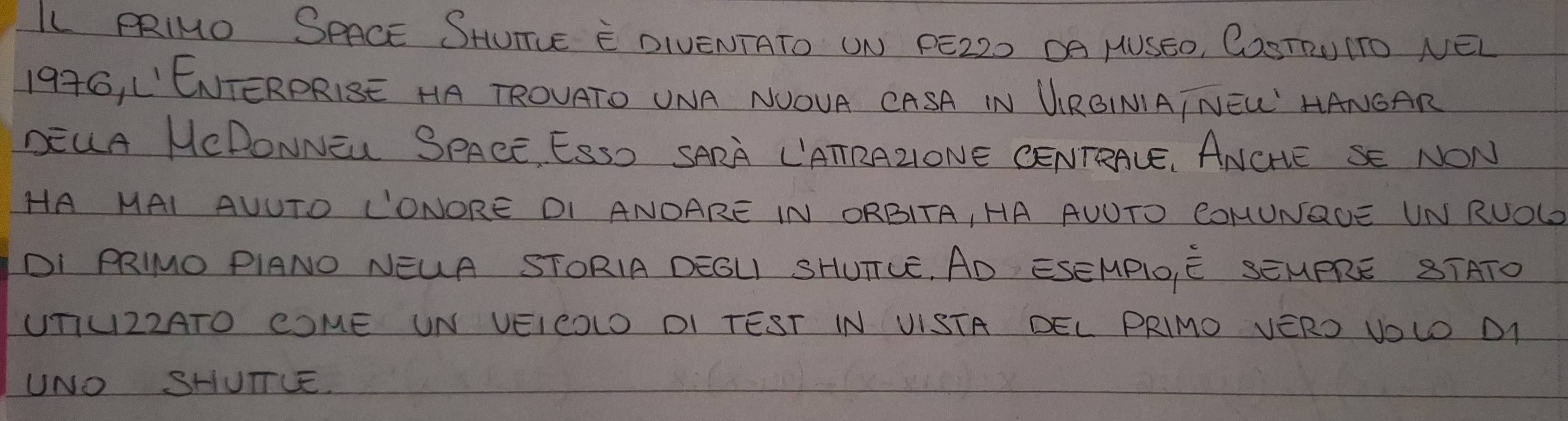 LL RRIMO SPACE SHUTE È DIVENTATO ON PE22O OA NUSEO, COSTRUITO NEI 
1976, LENTERDRISE HA TROUATO UNA NOOUA CASA IN UROINAINEW' HANGAR 
DEUA HCDONNEU SPAEE, ESSO SARA CATRAZONE CENTRALE. ANOHE SE NON 
HA MAI AUUTO LONORE DI ANOARE IN ORBITA, HA AUUTO COMUNRUE UN RUOLD 
DI RRIMO PlANO NEUA STORIA DEOL SHUTUE, AD ESEMPIOE SEUPRE STATO 
UTIU22ATO COME UN VEICOLO DI TEST IN VISTA DEL PRIMO VERO VOLO M 
UNO SHUTUE