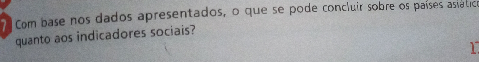 Com base nos dados apresentados, o que se pode concluir sobre os países asiático 
quanto aos indicadores sociais?