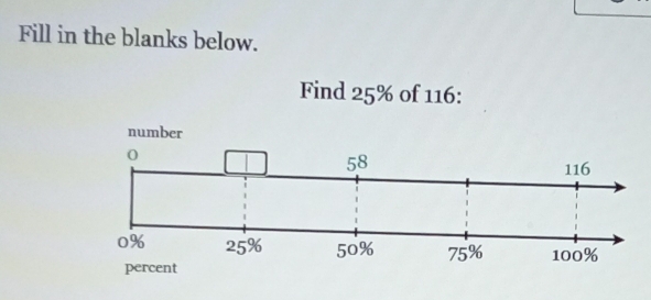 Fill in the blanks below. 
Find 25% of 116 :