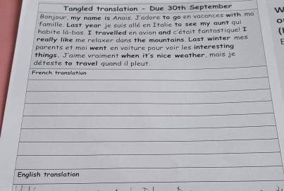 Tangled translation - Due 30th September 
W