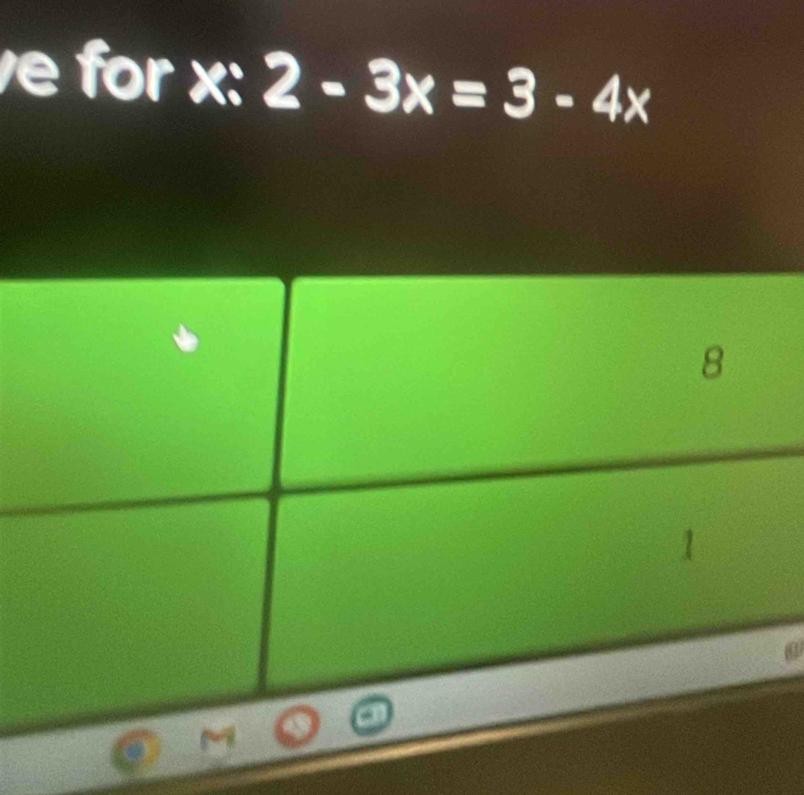 for x : 2-3x=3-4x
8