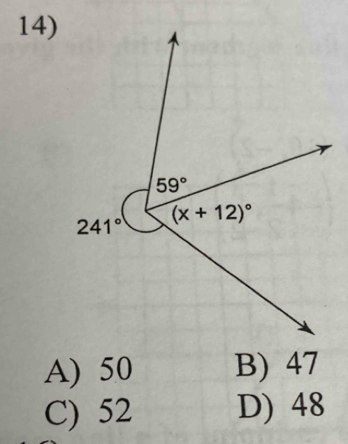 A) 50 B) 47
C) 52 D) 48