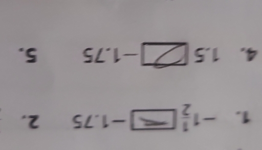 -1 1/2 □ -1.75 2. 
4. 1.5 -1.75 5.