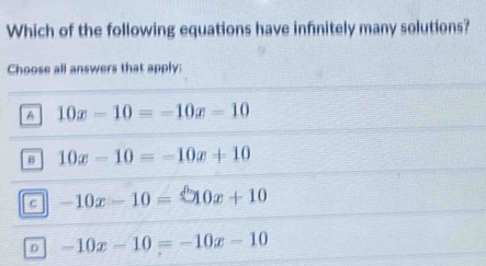 Solved: Which of the following equations have infinitely many solutions ...
