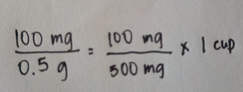  100mg/0.5g = 100mg/500mg * 1cm