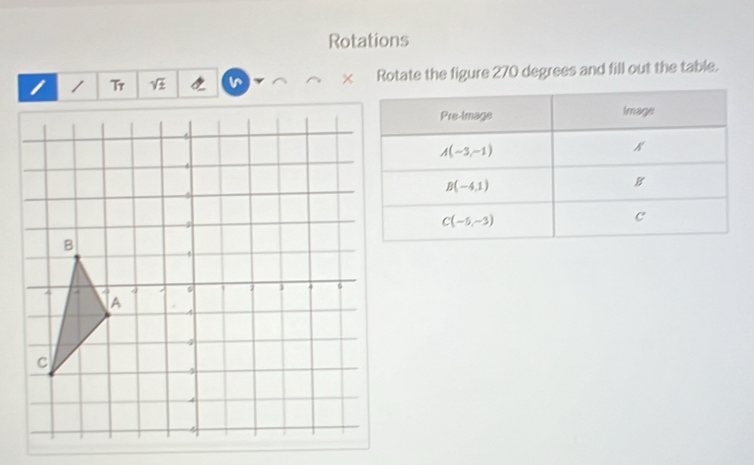 Rotations
/ Tr  × Rotate the figure 270 degrees and fill out the table.