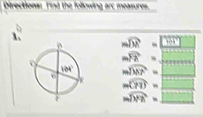 Directions: 'nd the following arc measures.
1、
mwidehat DE= _ 100°
rightarrow overline FE= _
mwidehat DAF= _
mwidehat CNJ=
mwidehat DKB= _ []+tan alpha +