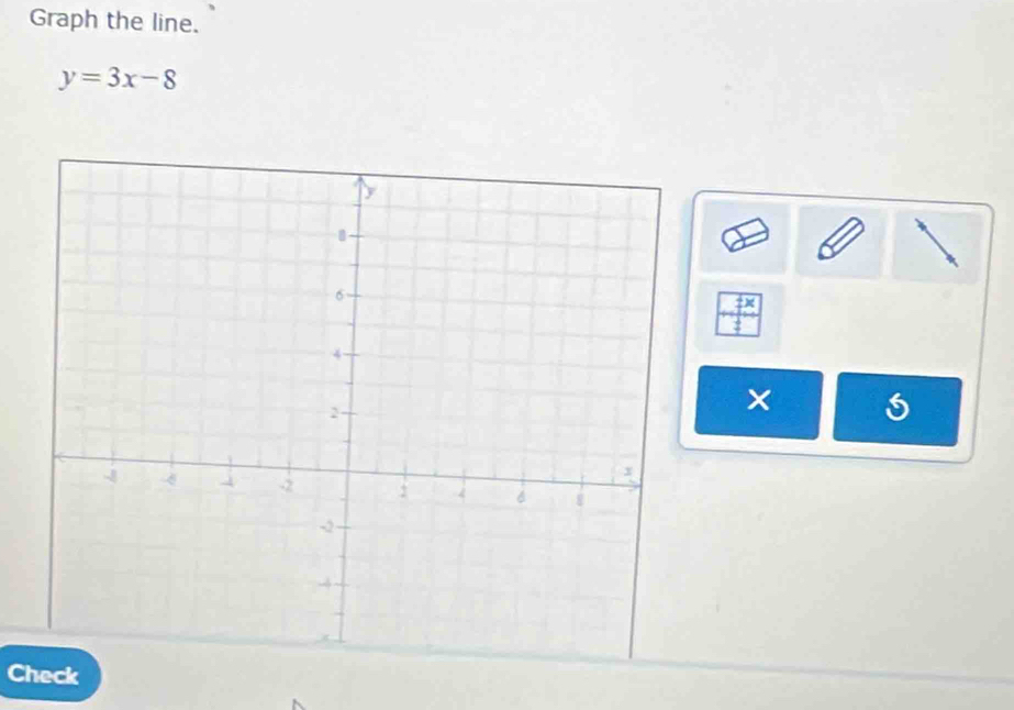 Graph the line.
y=3x-8
× 
Check