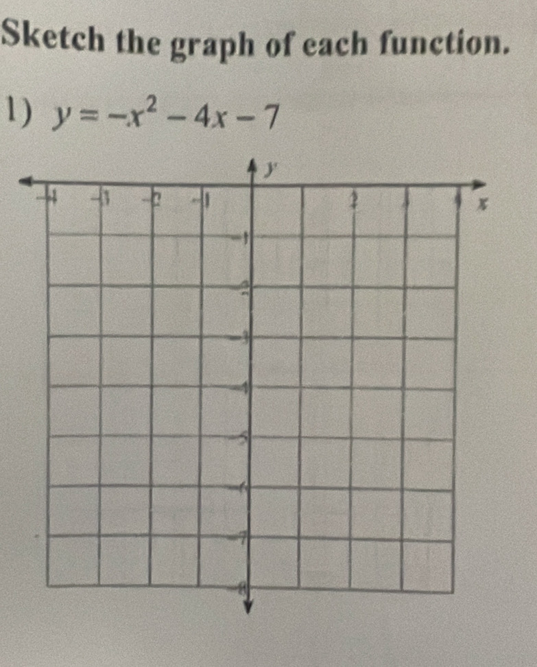 Sketch the graph of each function. 
1) y=-x^2-4x-7