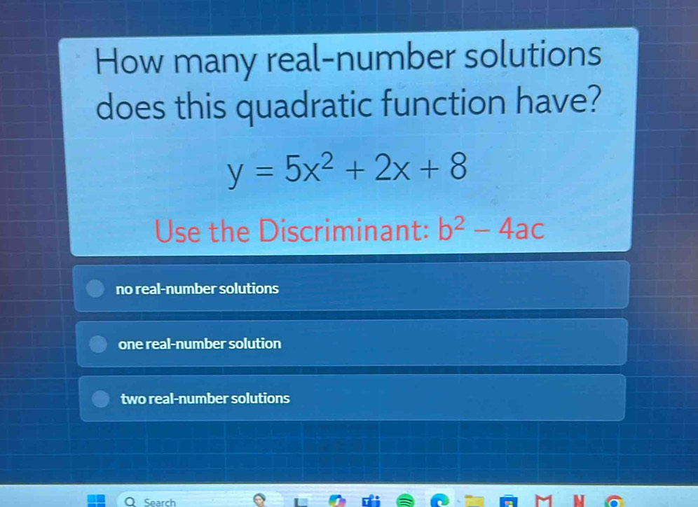Solved: How many real-number solutions does this quadratic function ...
