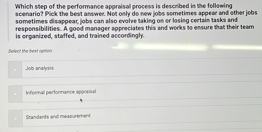 Solved: Which step of the performance appraisal process is described in ...