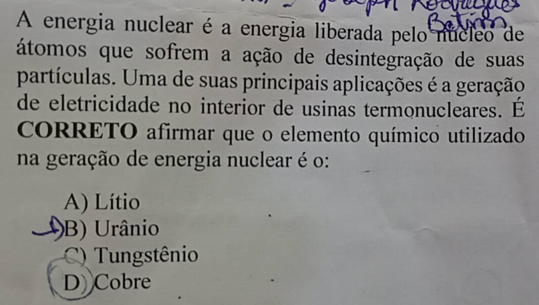 Resolvido:A energia nuclear é a energia liberada pelo núcleo de átomos ...
