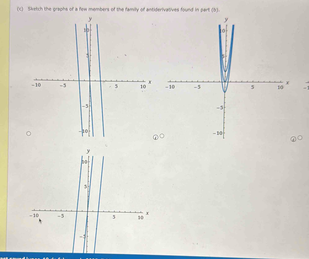 Sketch the graphs of a few members of the family of antiderivatives found in part (b).
-1