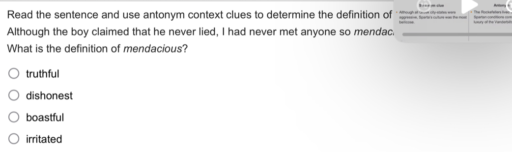 Solved: Synonym clue Antomy Read the sentence and use antonym context ...