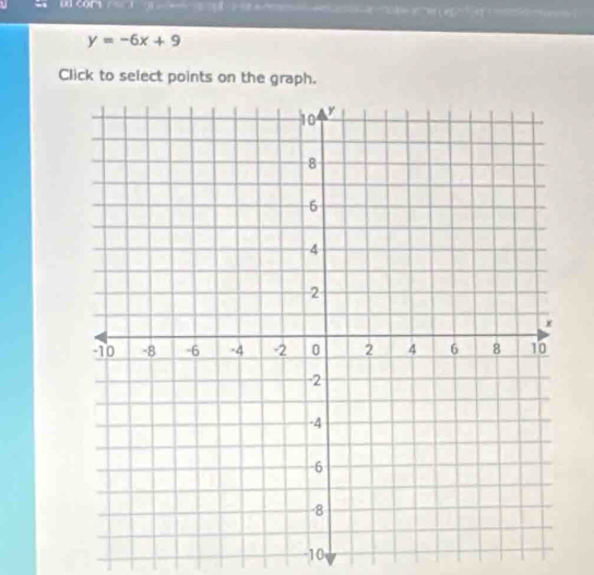 y=-6x+9
Click to select points on the graph.
-10