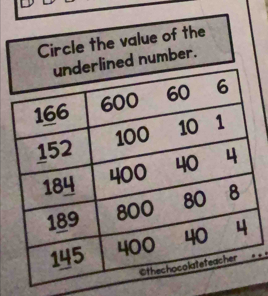 D
Circle the value of the 
number. 
.