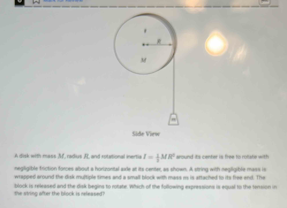 Solved: A disk with mass M, radius R, and rotational inertia I= 1/2 MR ...