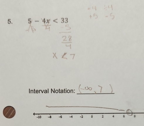 5-4x<33</tex> 
Interval Notation:_