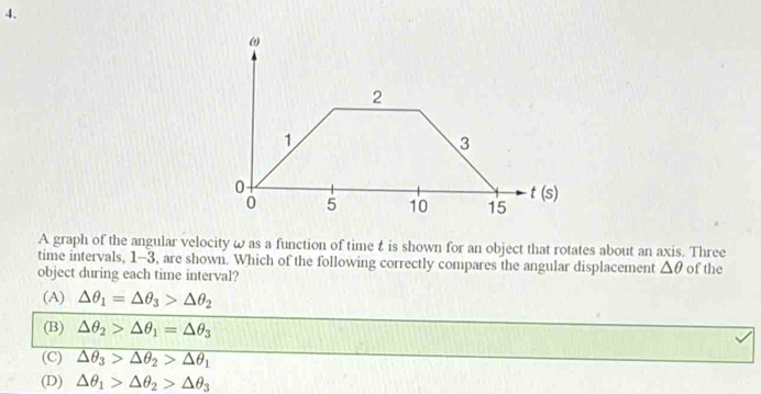 Solved: A graph of the angular velocity ω as a function of time t is ...