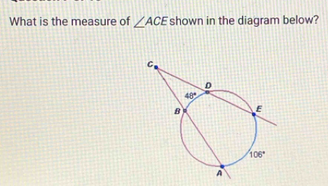 What is the measure of ∠ ACE shown in the diagram below?