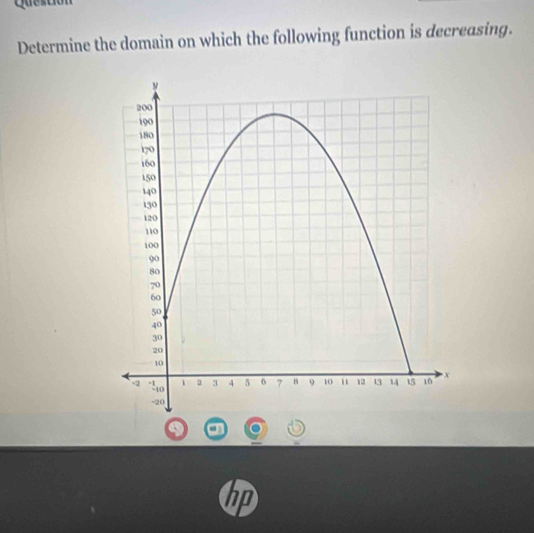 Questión 
Determine the domain on which the following function is decreasing. 
hp