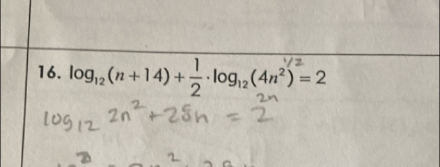 log,₂(n+14)+log,₂(4n²)=2