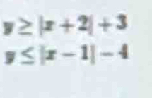 y≥ |x+2|+3
y≤ |x-1|-4