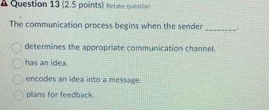 Solved: Retake question The communication process begins when the ...