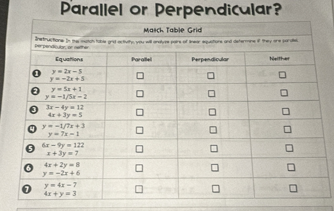 Parallel or Perpendicular?