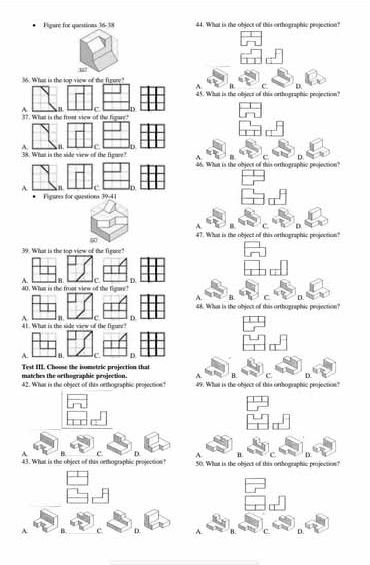 Figare for questinas 36-38 44. What is the object of this orthographic peojection?
36
A.
3?
A.
38
A.
39
A.
40
A
41
A.
maTr
42
A.
43
A.