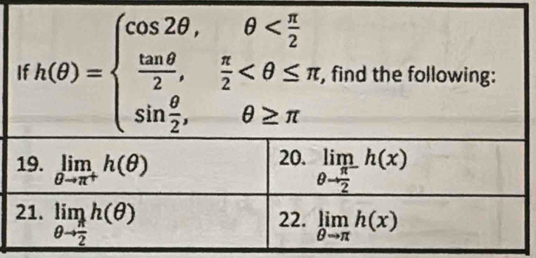 h(θ )=beginarrayl cos 2θ ,θ , find the following: