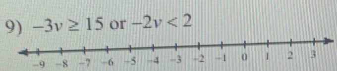 -3v≥ 15 or -2v<2</tex>
-9