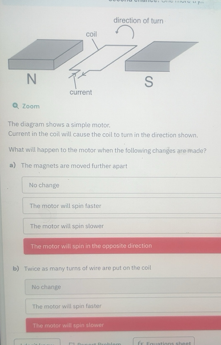 Gelöst:direction of turn coil N current Zoom The diagram shows a simple ...