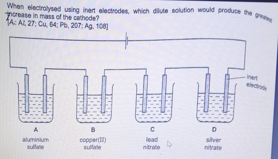 Solved: When electrolysed using inert electrodes, which dilute solution ...