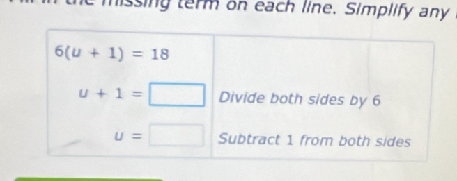 sing term on each line. Simplify any