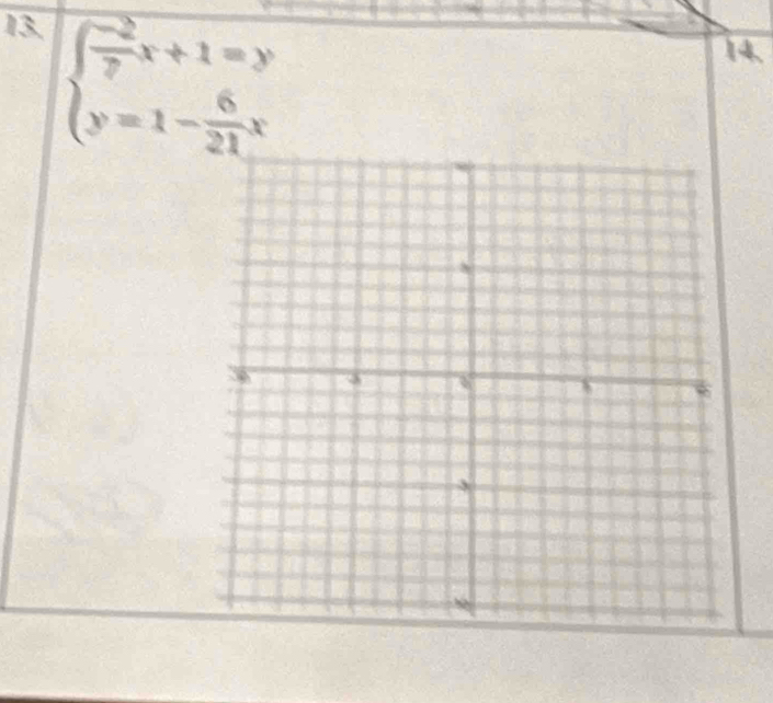 beginarrayl  (-2)/7 x+1=y y=1- 6/21 xendarray.