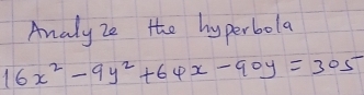 Analy ze the hyperbola
16x^2-9y^2+64x-90y=305