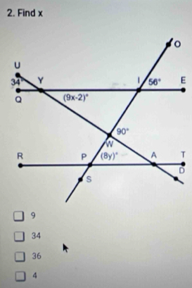 Find x
34
36
4