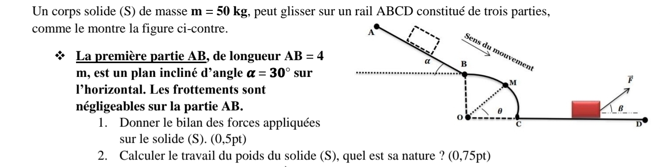 Solved: Un corps solide (S) de masse m=50kg , peut glisser sur un rail ...