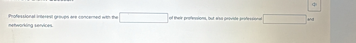 Professional interest groups are concerned with the of their professions, but also provide professional 
and 
networking services.