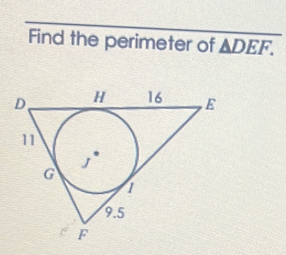 Find the perimeter of overline △ DEF.