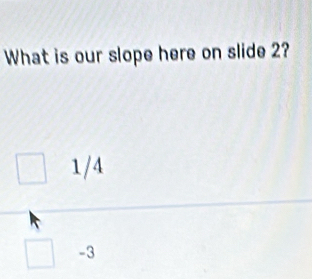 What is our slope here on slide 2?
1/4
-3