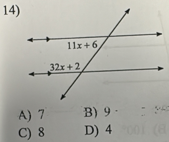 A) 7 B) 9
C) 8 D) 4